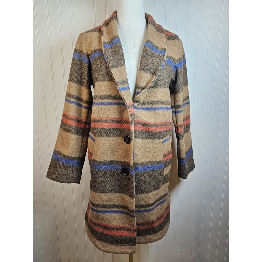 Banana Republic Striped Pea Coat Women's Size 2XS Preppy Western
